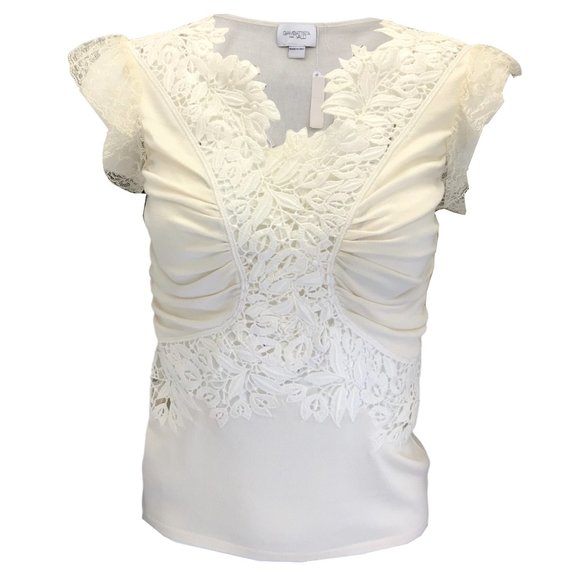 GIAMBATTISTA VALLI IVORY LACE DETAIL SILK KNIT TOP - Picture 1 of 5